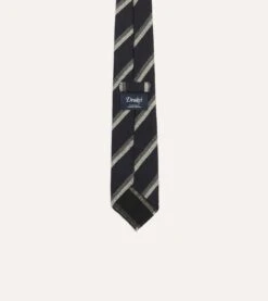 Black And Grey Sandwich Stripe Hand Rolled Shetland Wool Tie 8 Black And Grey Sandwich Stripe Hand Rolled Shetland Wool Tie -Drakes Shop DR1AAR23579 02102 4