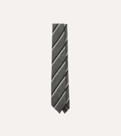 Grey And Navy Sandwich Stripe Hand Rolled Shetland Wool Tie