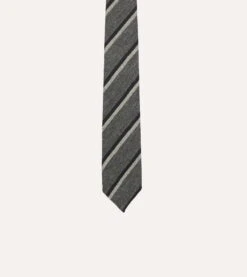 Grey And Navy Sandwich Stripe Hand Rolled Shetland Wool Tie 9 Grey And Navy Sandwich Stripe Hand Rolled Shetland Wool Tie -Drakes Shop DR1AAR23579 03602 3