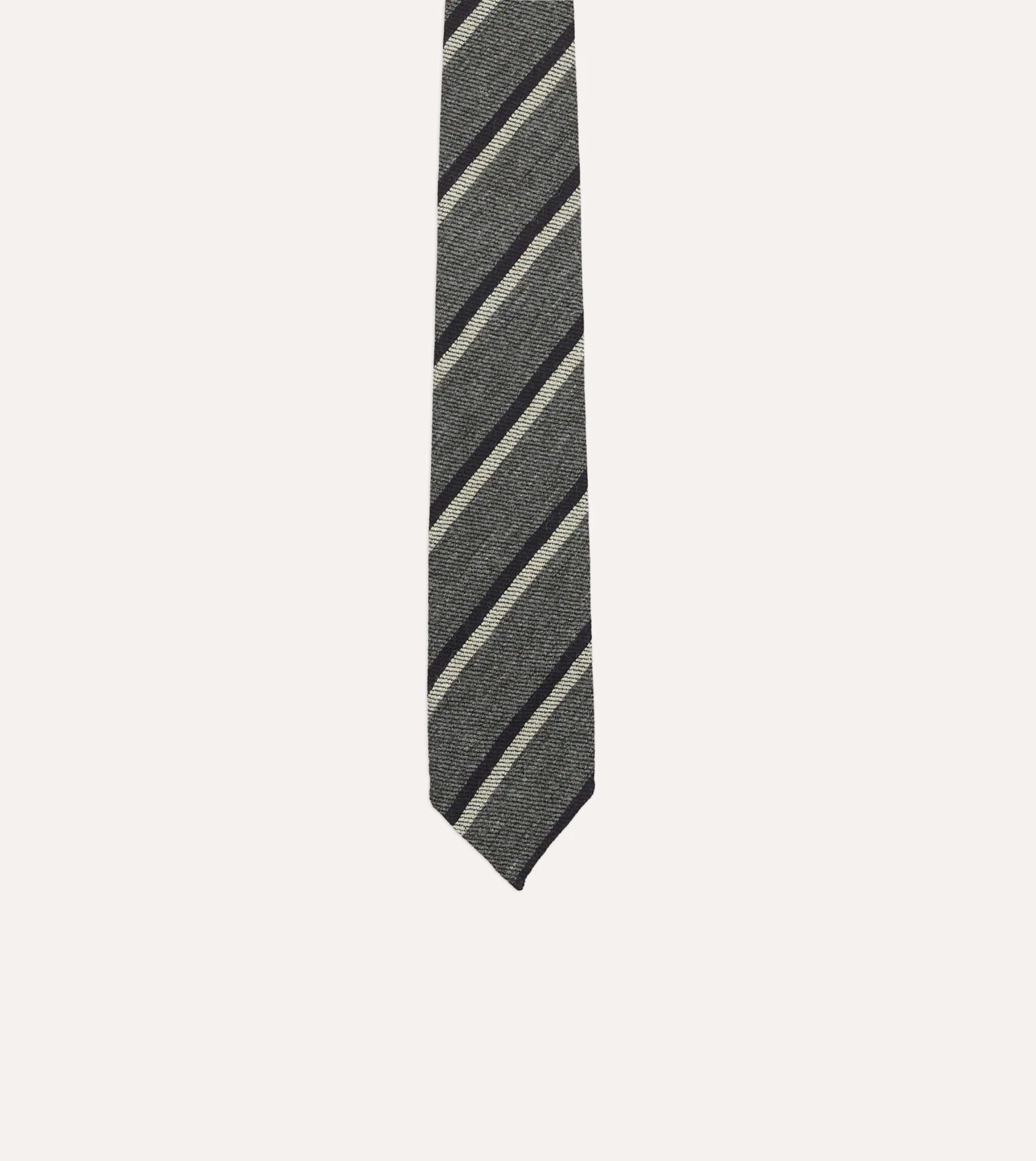 Grey And Navy Sandwich Stripe Hand Rolled Shetland Wool Tie 6 Grey And Navy Sandwich Stripe Hand Rolled Shetland Wool Tie - Image 4