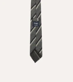 Grey And Navy Sandwich Stripe Hand Rolled Shetland Wool Tie 8 Grey And Navy Sandwich Stripe Hand Rolled Shetland Wool Tie -Drakes Shop DR1AAR23579 03602 4