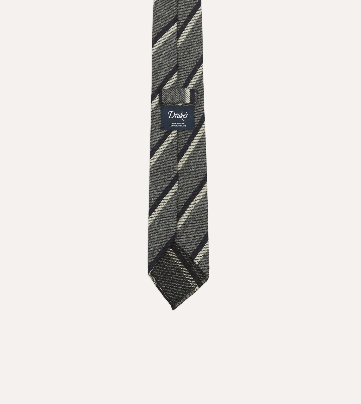 Grey And Navy Sandwich Stripe Hand Rolled Shetland Wool Tie 5 Grey And Navy Sandwich Stripe Hand Rolled Shetland Wool Tie - Image 3
