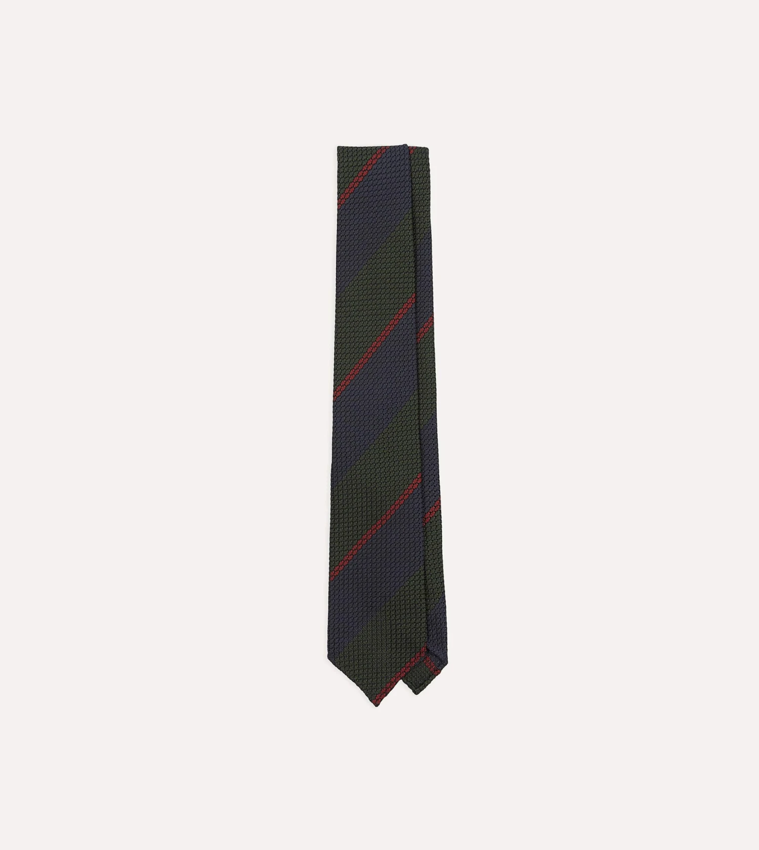 Olive And Red Block Stripe Hand Rolled Silk Grenadine Tie 3 Olive And Red Block Stripe Hand Rolled Silk Grenadine Tie
