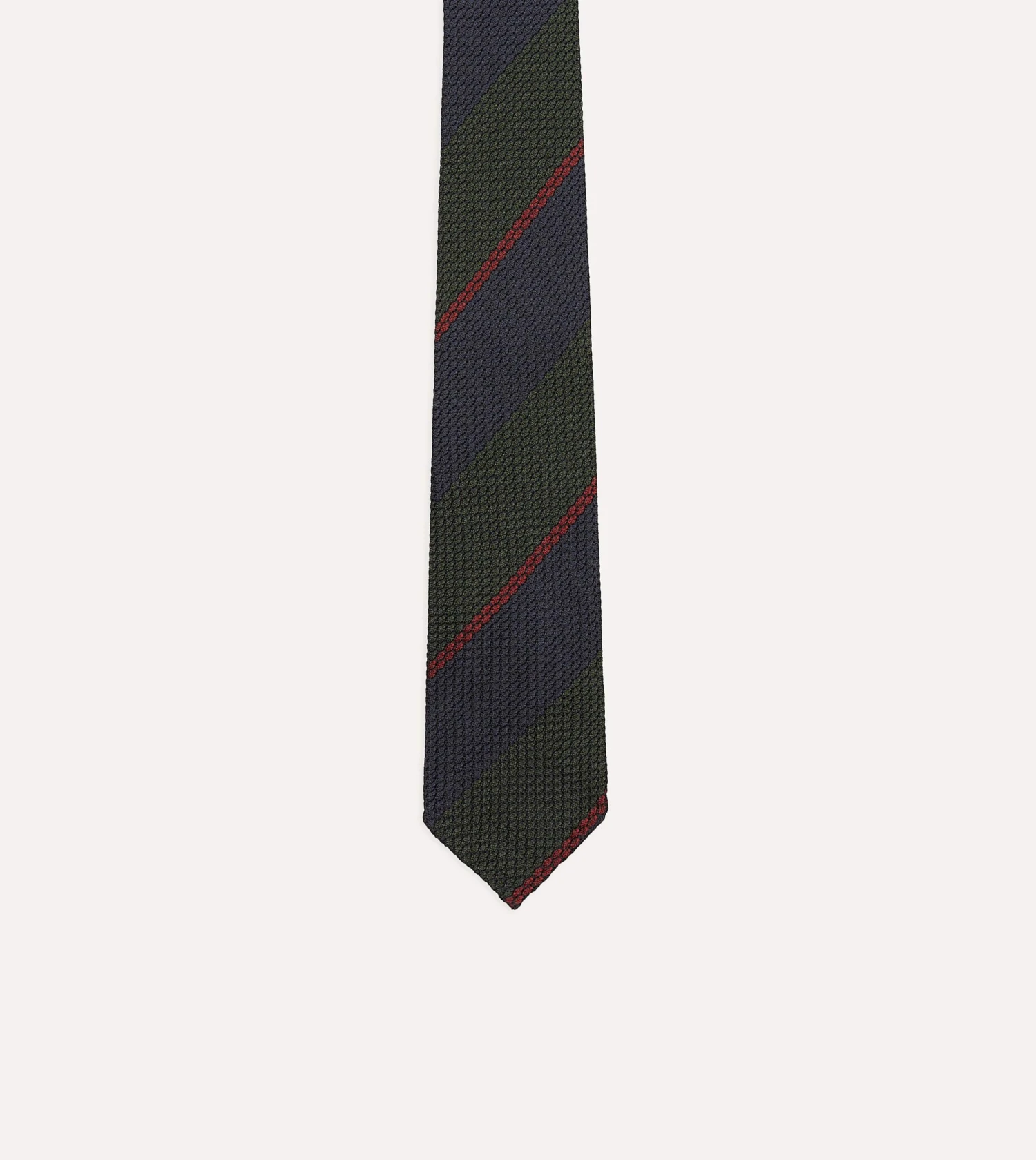 Olive And Red Block Stripe Hand Rolled Silk Grenadine Tie 5 Olive And Red Block Stripe Hand Rolled Silk Grenadine Tie - Image 3