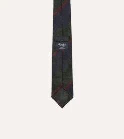 Olive And Red Block Stripe Hand Rolled Silk Grenadine Tie 9 Olive And Red Block Stripe Hand Rolled Silk Grenadine Tie -Drakes Shop DR1AAR23580 01402 4