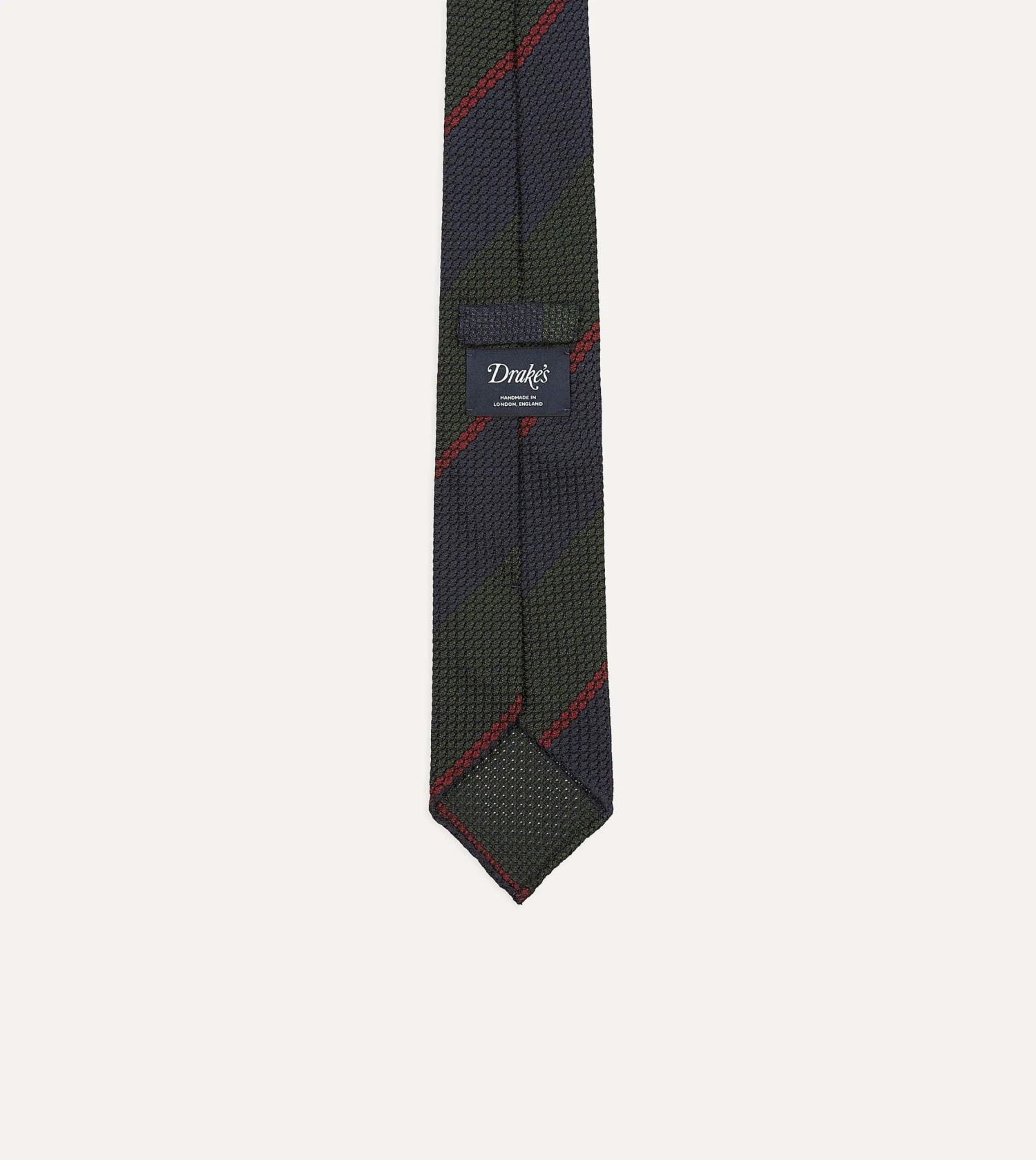 Olive And Red Block Stripe Hand Rolled Silk Grenadine Tie 6 Olive And Red Block Stripe Hand Rolled Silk Grenadine Tie - Image 4