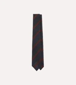 Navy And Red Block Stripe Hand Rolled Silk Grenadine Tie