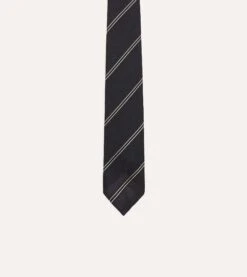 Navy And Silver Sandwich Stripe Hand Rolled Silk Grenadine Tie -Drakes Shop DR1AAR23581 01252 3