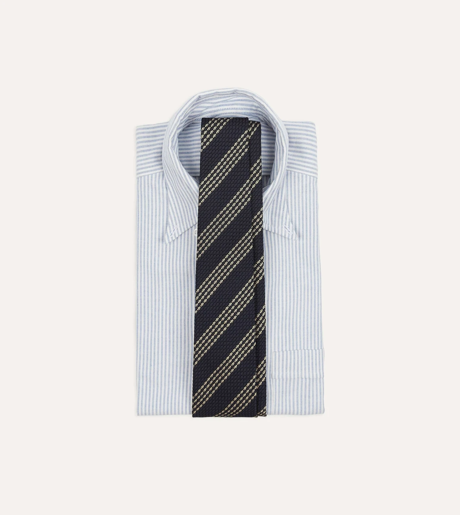 Navy And Silver Stripe Hand Rolled Large Knot Grenadine Tie 4 Navy And Silver Stripe Hand Rolled Large Knot Grenadine Tie - Image 2