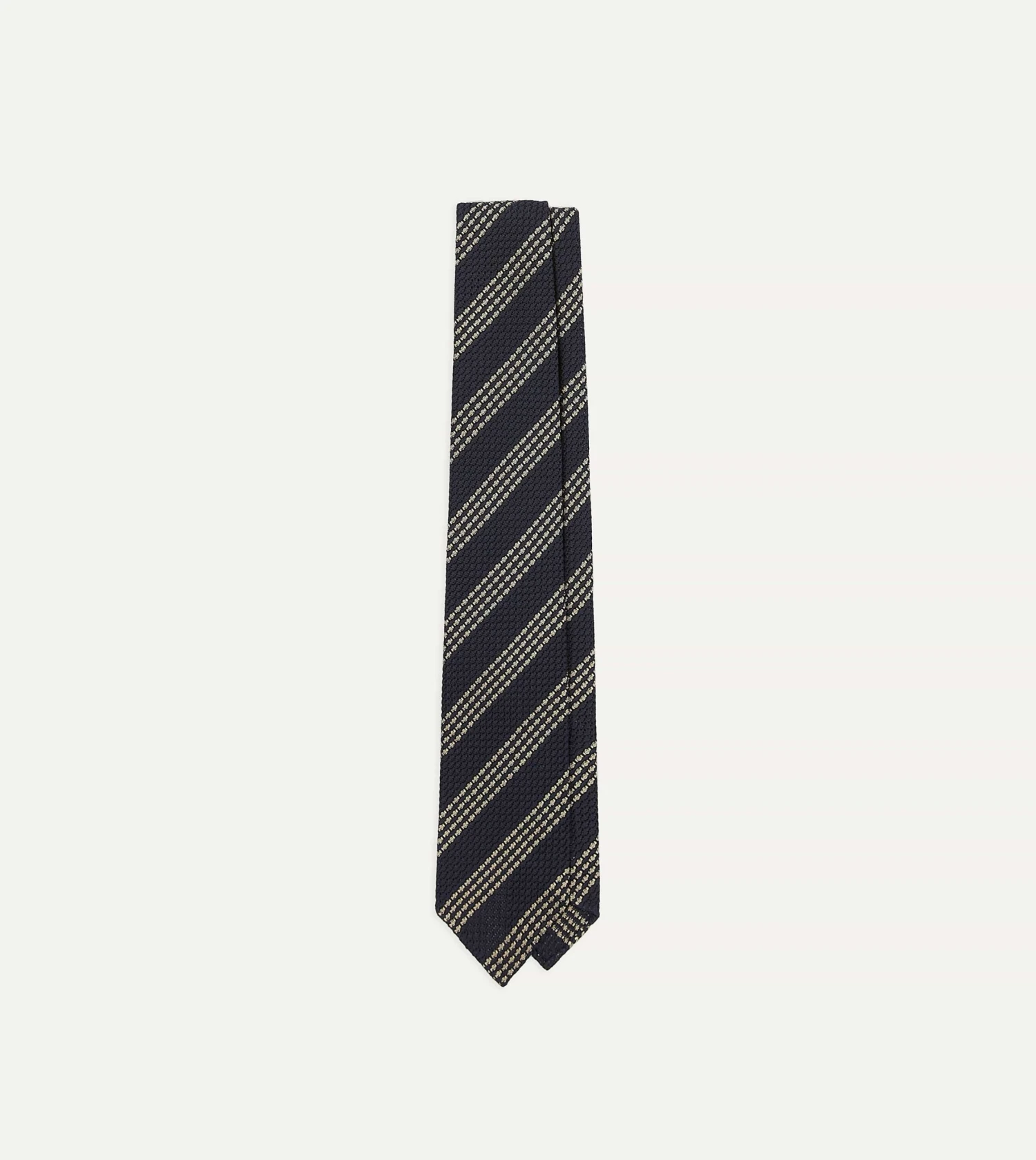 Navy And Silver Stripe Hand Rolled Large Knot Grenadine Tie 3 Navy And Silver Stripe Hand Rolled Large Knot Grenadine Tie