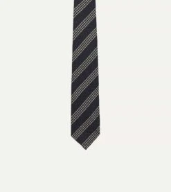 Navy And Silver Stripe Hand Rolled Large Knot Grenadine Tie 9 Navy And Silver Stripe Hand Rolled Large Knot Grenadine Tie -Drakes Shop DR1AAR23583 01252 3