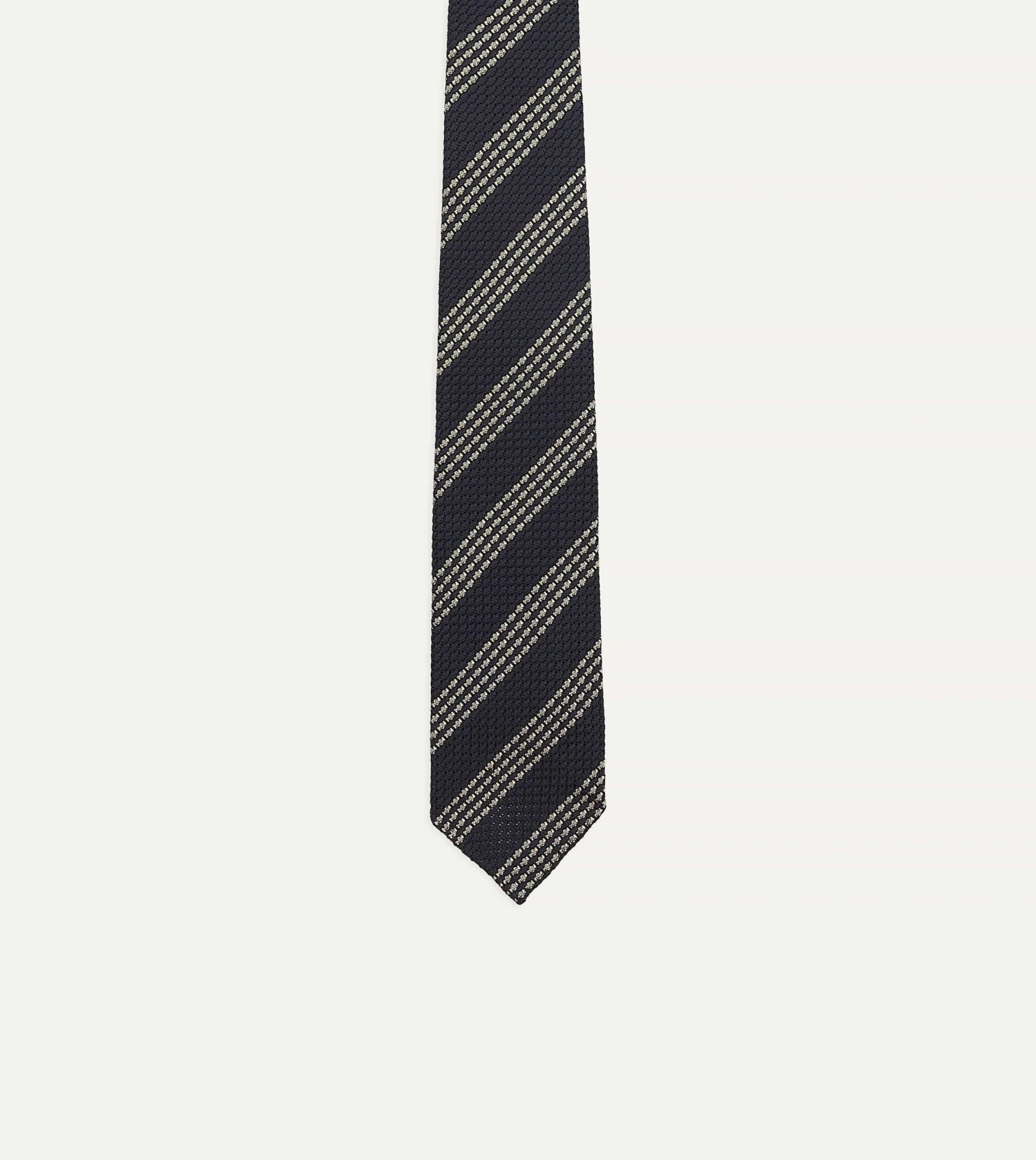 Navy And Silver Stripe Hand Rolled Large Knot Grenadine Tie 6 Navy And Silver Stripe Hand Rolled Large Knot Grenadine Tie - Image 4