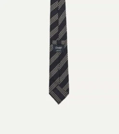 Navy And Silver Stripe Hand Rolled Large Knot Grenadine Tie 8 Navy And Silver Stripe Hand Rolled Large Knot Grenadine Tie -Drakes Shop DR1AAR23583 01252 4