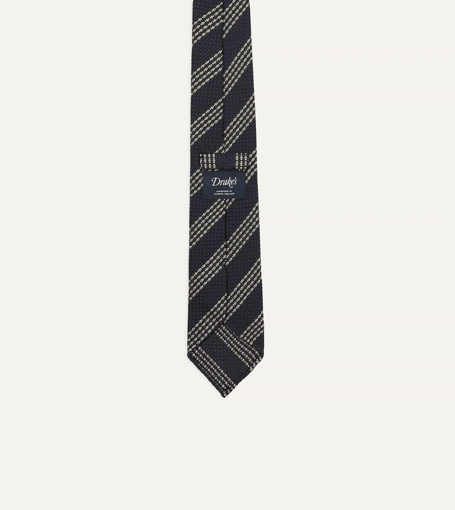 Navy And Silver Stripe Hand Rolled Large Knot Grenadine Tie 5 Navy And Silver Stripe Hand Rolled Large Knot Grenadine Tie - Image 3