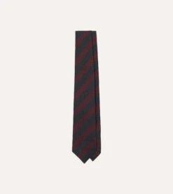Navy And Red Stripe Hand Rolled Large Knot Grenadine Tie