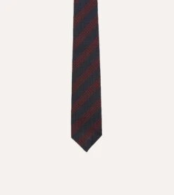 Navy And Red Stripe Hand Rolled Large Knot Grenadine Tie -Drakes Shop DR1AAR23583 02702 3