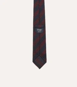 Navy And Red Stripe Hand Rolled Large Knot Grenadine Tie -Drakes Shop DR1AAR23583 02702 4