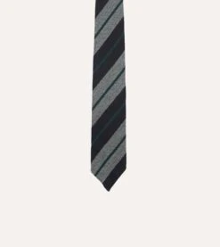 Black And Grey Multi Stripe Hand Rolled Wool Tie -Drakes Shop DR1AAR23585 01102 3