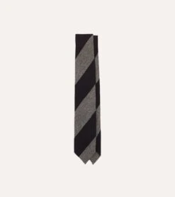 Grey And Black Block Stripe Hand Rolled Wool Tie