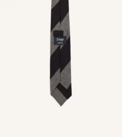 Grey And Black Block Stripe Hand Rolled Wool Tie -Drakes Shop DR1AAR23585 02602 4