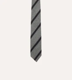 Grey And Black Double Stripe Hand Rolled Wool Tie -Drakes Shop DR1AAR23585 03602 3