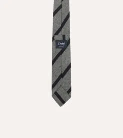Grey And Black Double Stripe Hand Rolled Wool Tie -Drakes Shop DR1AAR23585 03602 4