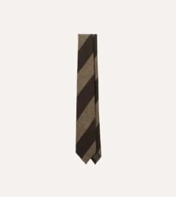 Brown And Ecru Block Stripe Hand Rolled Wool Tie