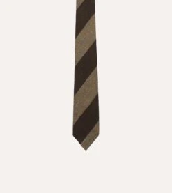 Brown And Ecru Block Stripe Hand Rolled Wool Tie -Drakes Shop DR1AAR23587 01302 3