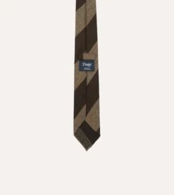 Brown And Ecru Block Stripe Hand Rolled Wool Tie -Drakes Shop DR1AAR23587 01302 4