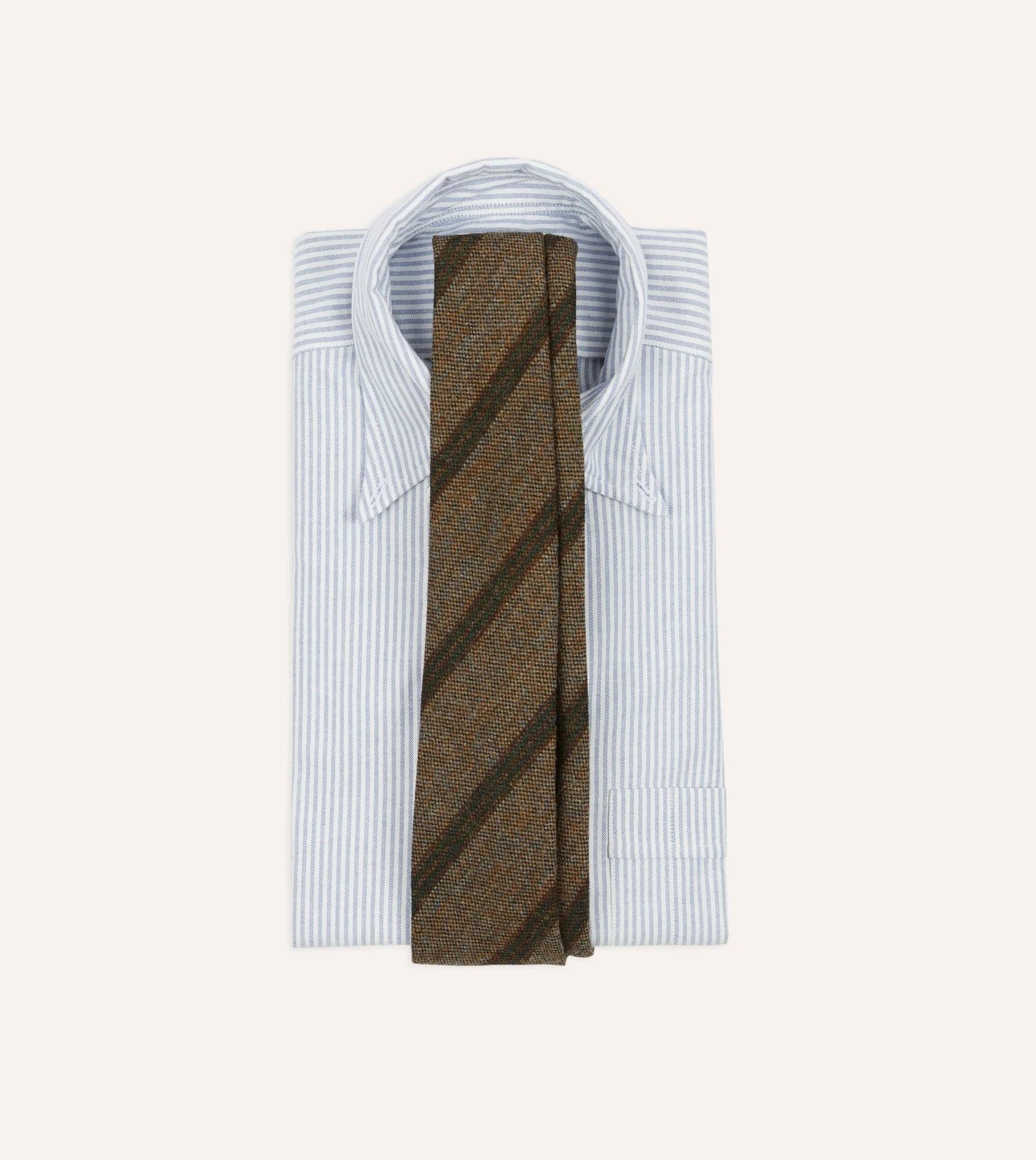 Brown Sandwich Stripe Hand Rolled Wool Tie 4 Brown Sandwich Stripe Hand Rolled Wool Tie - Image 2