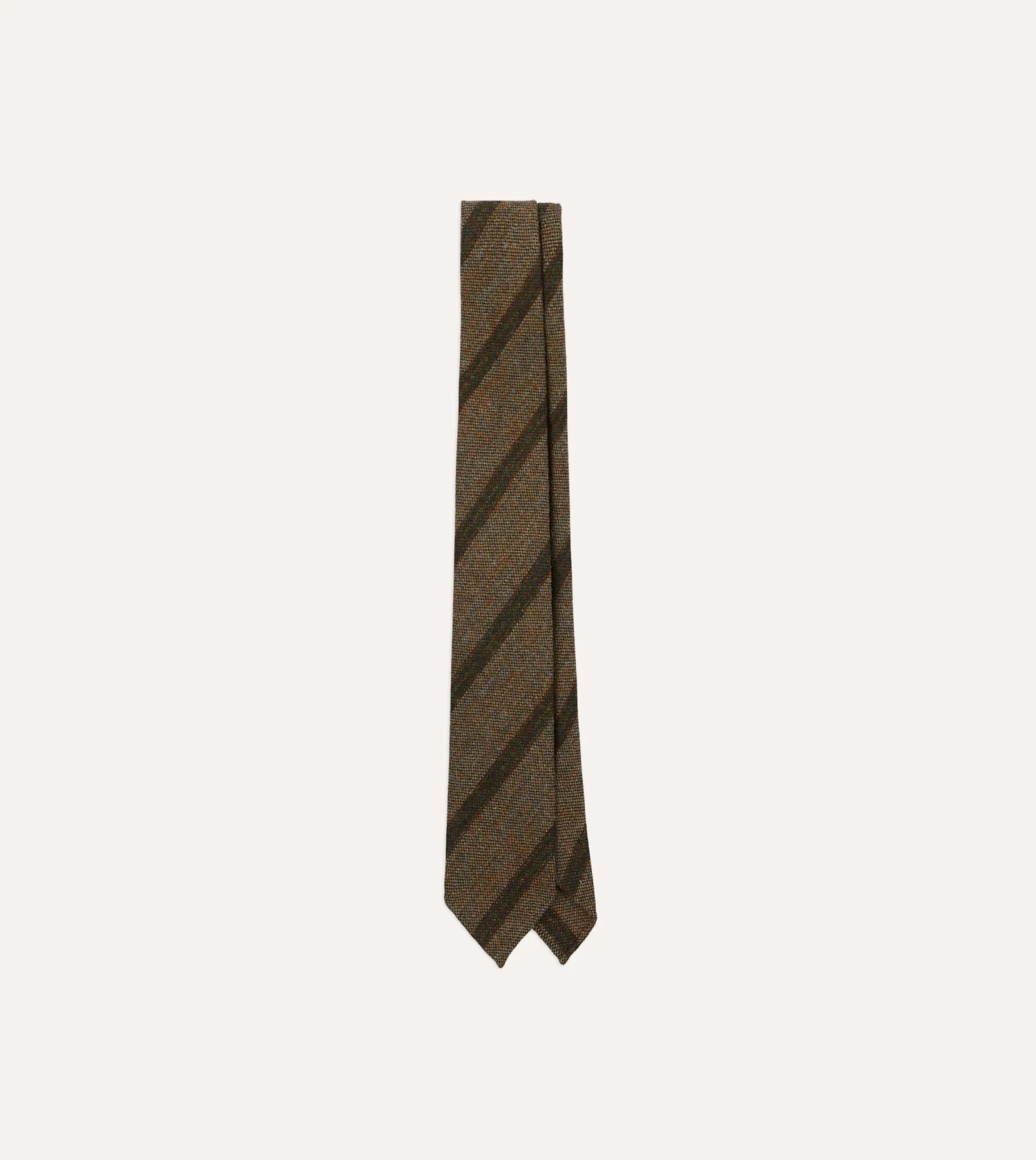 Brown Sandwich Stripe Hand Rolled Wool Tie 3 Brown Sandwich Stripe Hand Rolled Wool Tie
