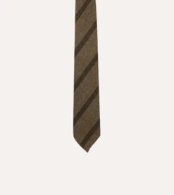 Brown Sandwich Stripe Hand Rolled Wool Tie 9 Brown Sandwich Stripe Hand Rolled Wool Tie -Drakes Shop DR1AAR23587 02302 3