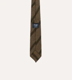 Brown Sandwich Stripe Hand Rolled Wool Tie 8 Brown Sandwich Stripe Hand Rolled Wool Tie -Drakes Shop DR1AAR23587 02302 4
