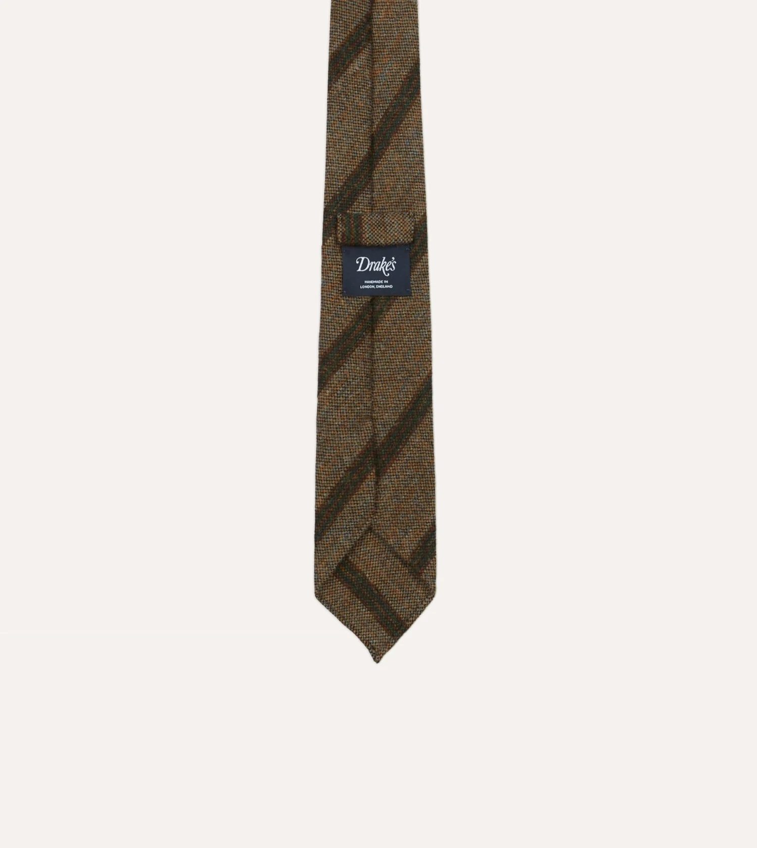 Brown Sandwich Stripe Hand Rolled Wool Tie 5 Brown Sandwich Stripe Hand Rolled Wool Tie - Image 3