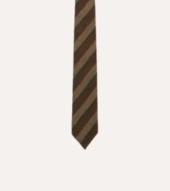Brown And Green Sandwich Stripe Hand Rolled Wool Tie -Drakes Shop DR1AAR23587 03302 3