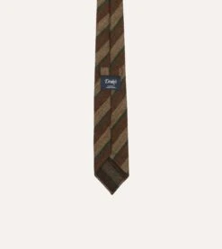 Brown And Green Sandwich Stripe Hand Rolled Wool Tie -Drakes Shop DR1AAR23587 03302 4