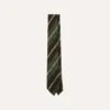 Brown And Green Block Stripe Herringbone Hand Rolled Shetland Wool Tie -Drakes Shop DR1AAR23588 02402 2