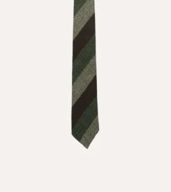 Brown And Green Thick Stripe Herringbone Hand Rolled Shetland Wool Tie -Drakes Shop DR1AAR23589 01402 3