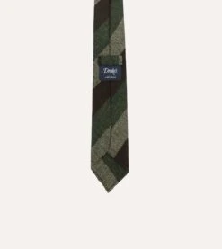 Brown And Green Thick Stripe Herringbone Hand Rolled Shetland Wool Tie -Drakes Shop DR1AAR23589 01402 4