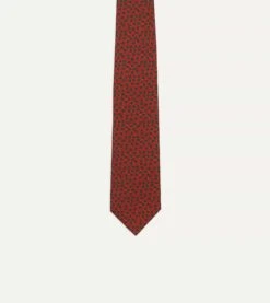 Red Mini Leaves Print Foulard Silk Self Tipped Tie -Drakes Shop DR1AAS18513 05701 3