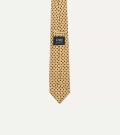 Yellow Square Medallion Print Silk Foulard Self Tipped Tie -Drakes Shop DR1AAS20011 05501 4
