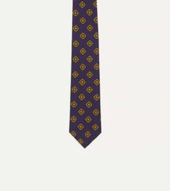 Navy Flower Medallion Print Madder Silk Self Tipped Tie -Drakes Shop DR1AAS20503 05251 3