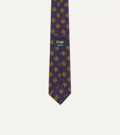 Navy Flower Medallion Print Madder Silk Self Tipped Tie -Drakes Shop DR1AAS20503 05251 4