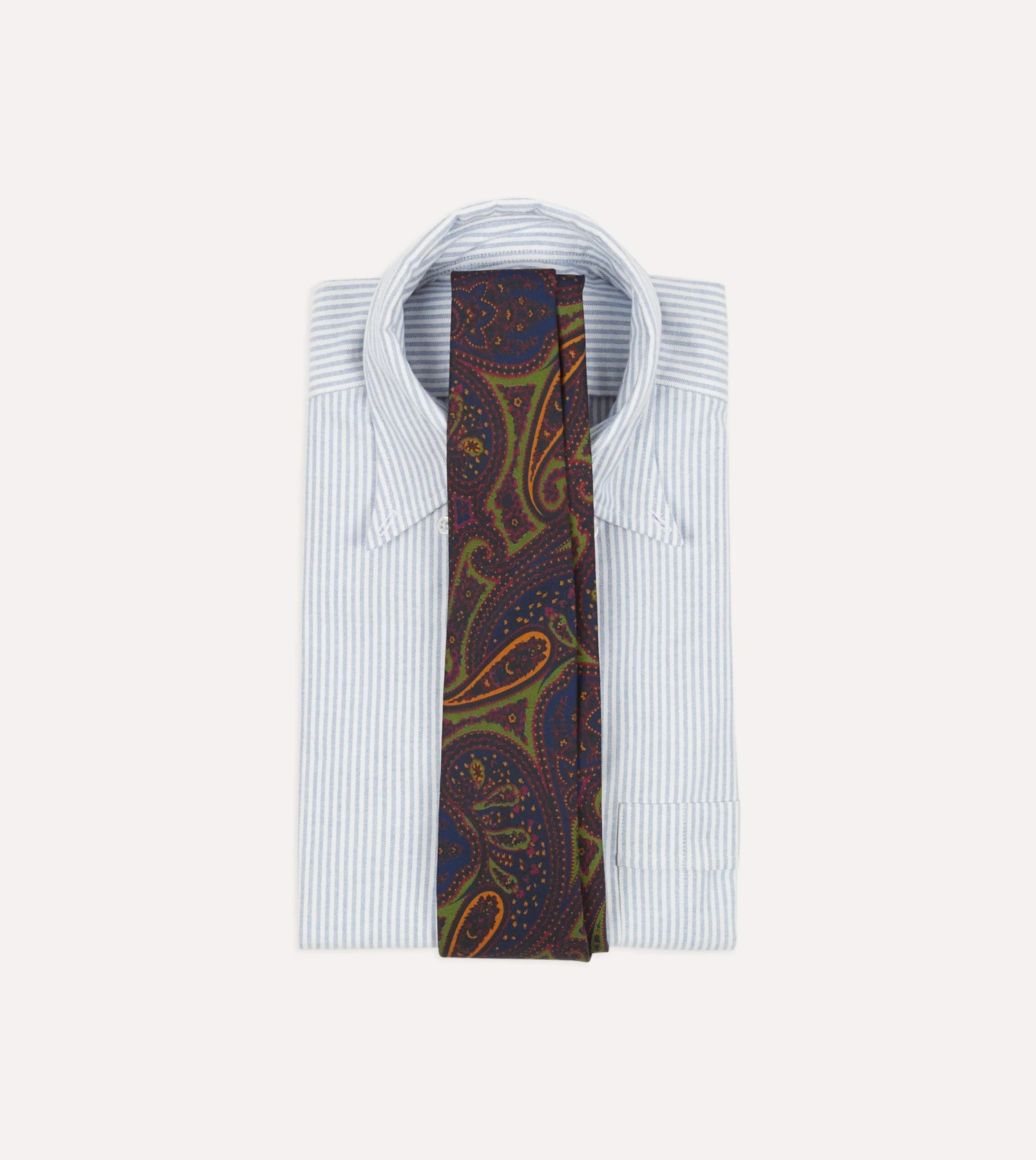 Navy And Green Large Paisley Print Madder Silk Self Tipped Tie 4 Navy And Green Large Paisley Print Madder Silk Self Tipped Tie - Image 2