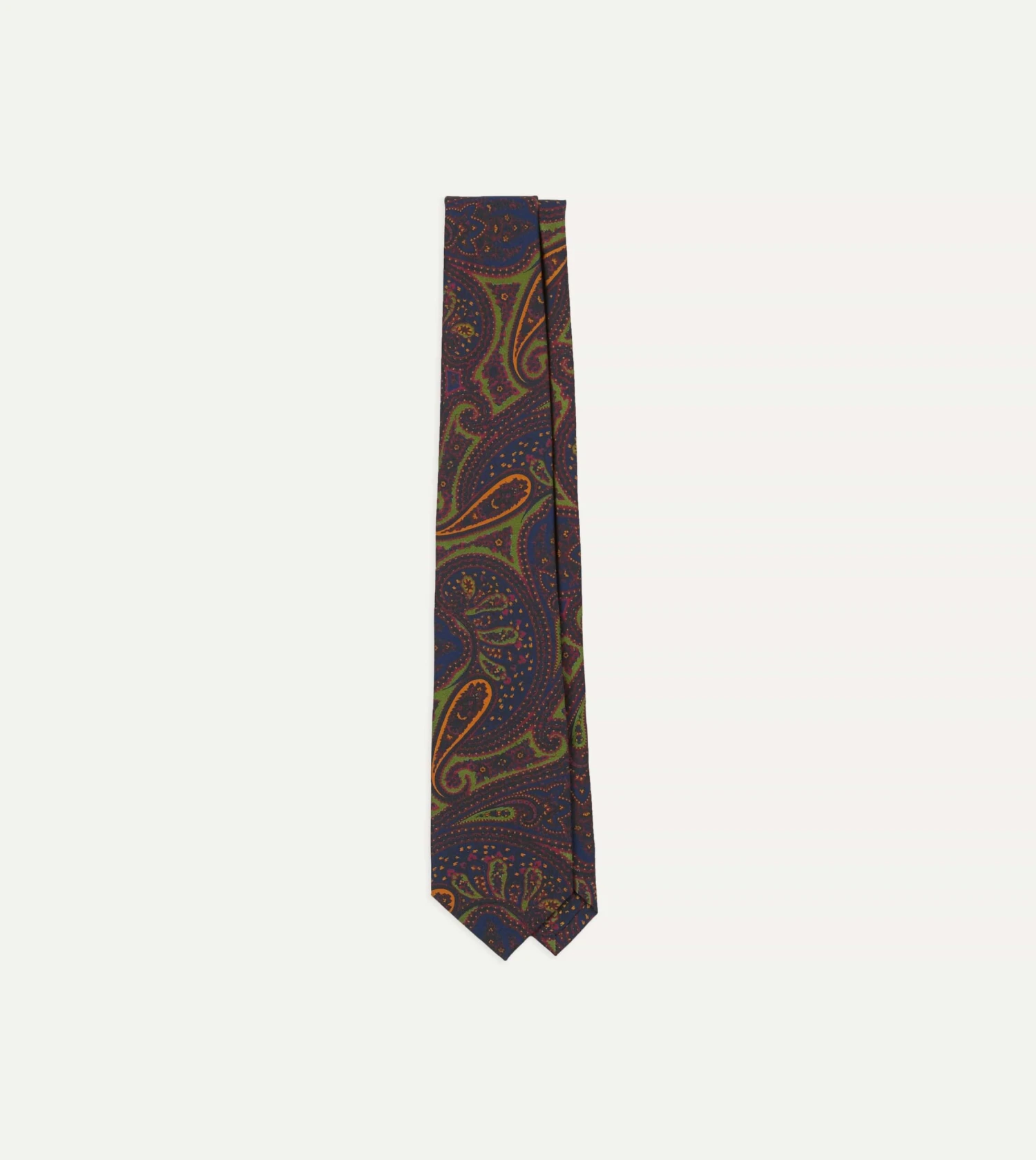 Navy And Green Large Paisley Print Madder Silk Self Tipped Tie 3 Navy And Green Large Paisley Print Madder Silk Self Tipped Tie