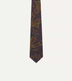 Navy And Green Large Paisley Print Madder Silk Self Tipped Tie 9 Navy And Green Large Paisley Print Madder Silk Self Tipped Tie -Drakes Shop DR1AAS20512 01251 3