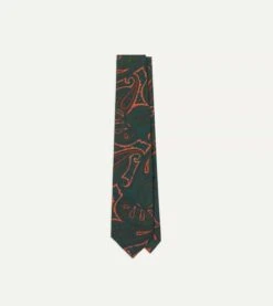 Green And Orange Large Paisley Print Madder Silk Self Tipped Tie