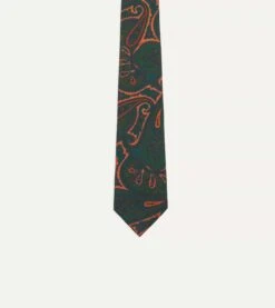 Green And Orange Large Paisley Print Madder Silk Self Tipped Tie -Drakes Shop DR1AAS20512 02401 3