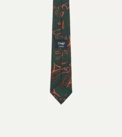 Green And Orange Large Paisley Print Madder Silk Self Tipped Tie -Drakes Shop DR1AAS20512 02401 4