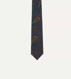 Teal And Purple Large Paisley Print Madder Silk Self Tipped Tie -Drakes Shop DR1AAS20512 03901 3